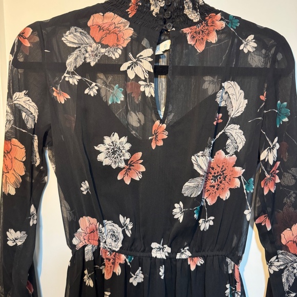 Love Fire Semi-Sheer Lined Floral Midi Dress – Black Multi, Size Small - Picture 4 of 8